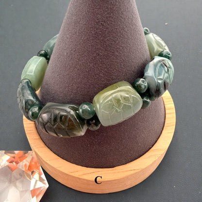 Turtle Shell Carving Burmese Jade Beaded Bracelet