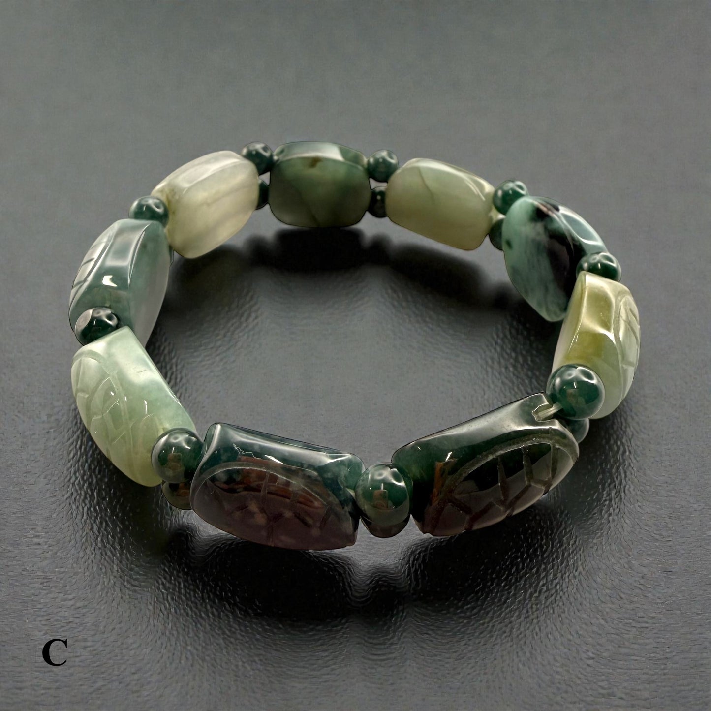 Turtle Shell Carving Burmese Jade Beaded Bracelet