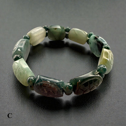 Turtle Shell Carving Burmese Jade Beaded Bracelet