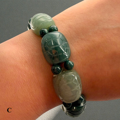 Turtle Shell Carving Burmese Jade Beaded Bracelet
