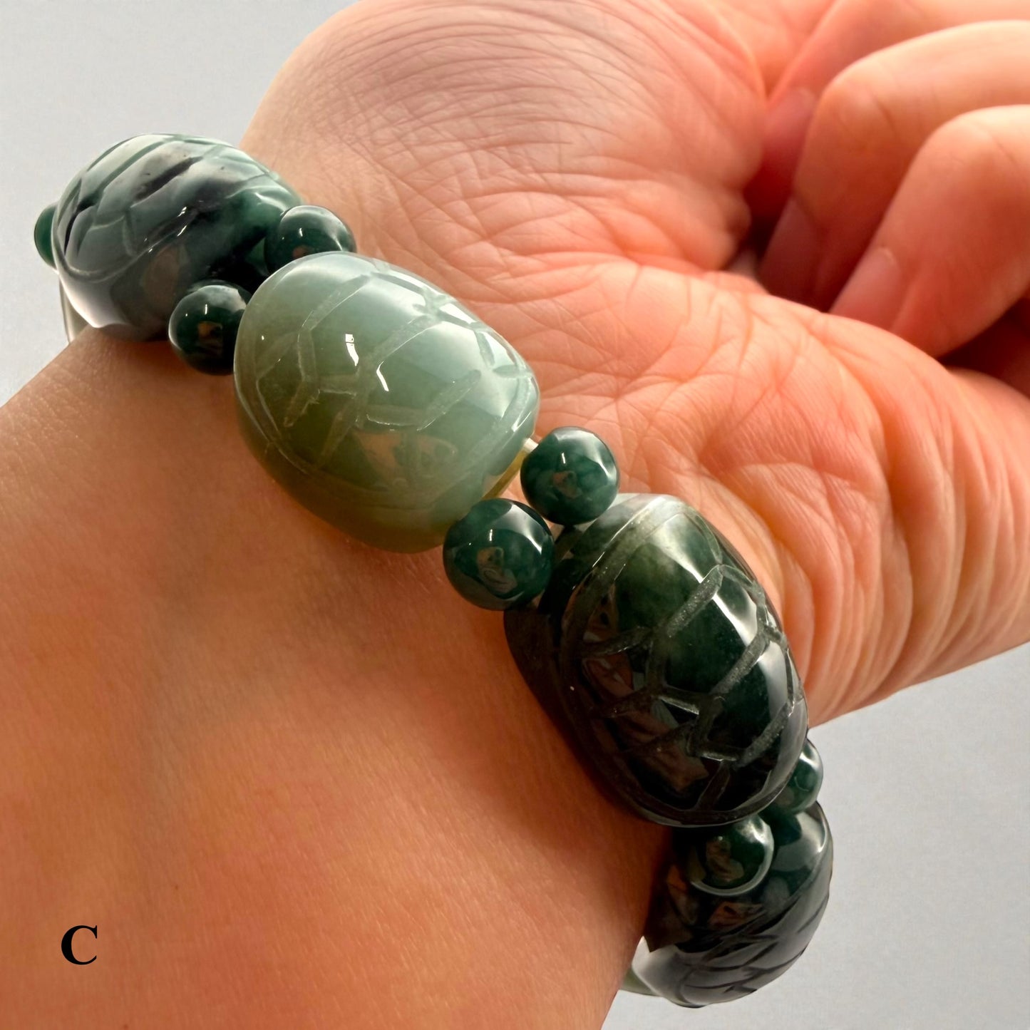 Turtle Shell Carving Burmese Jade Beaded Bracelet