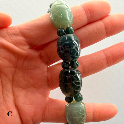 Turtle Shell Carving Burmese Jade Beaded Bracelet