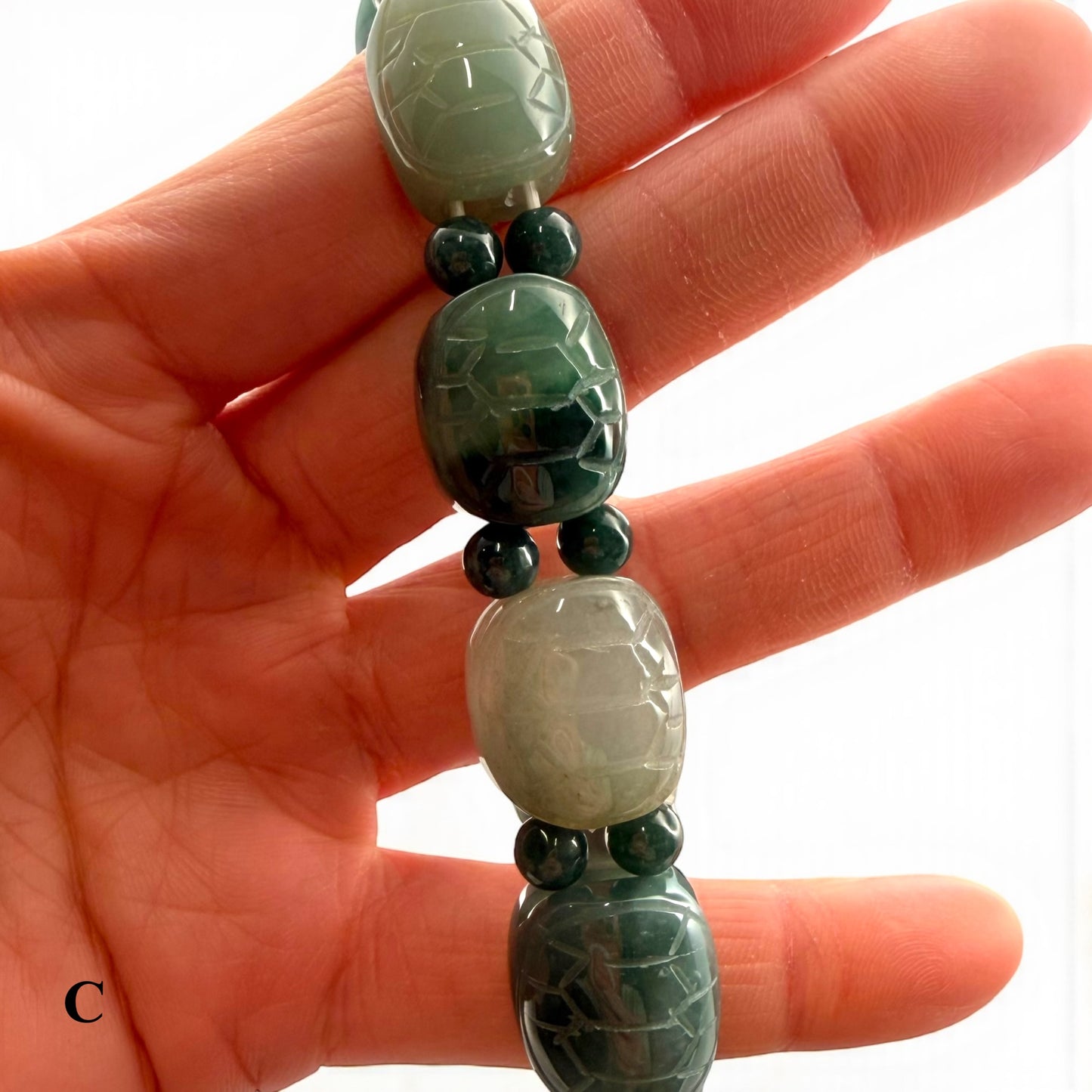 Turtle Shell Carving Burmese Jade Beaded Bracelet