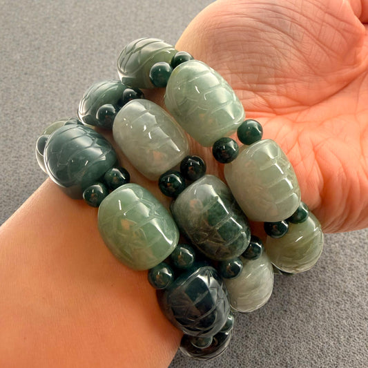 Turtle Shell Carving Burmese Jade Beaded Bracelet