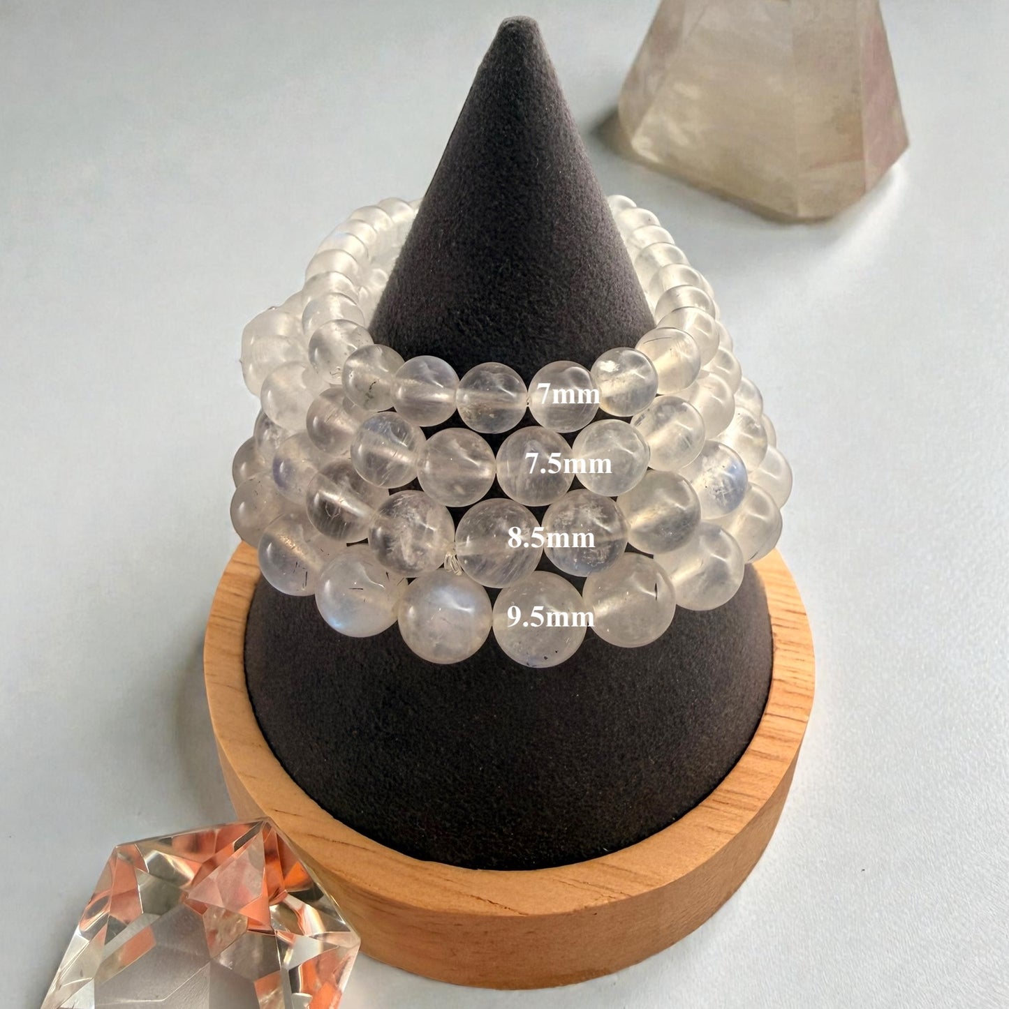 藍色閃光彩虹月光石水晶串珠手鍊