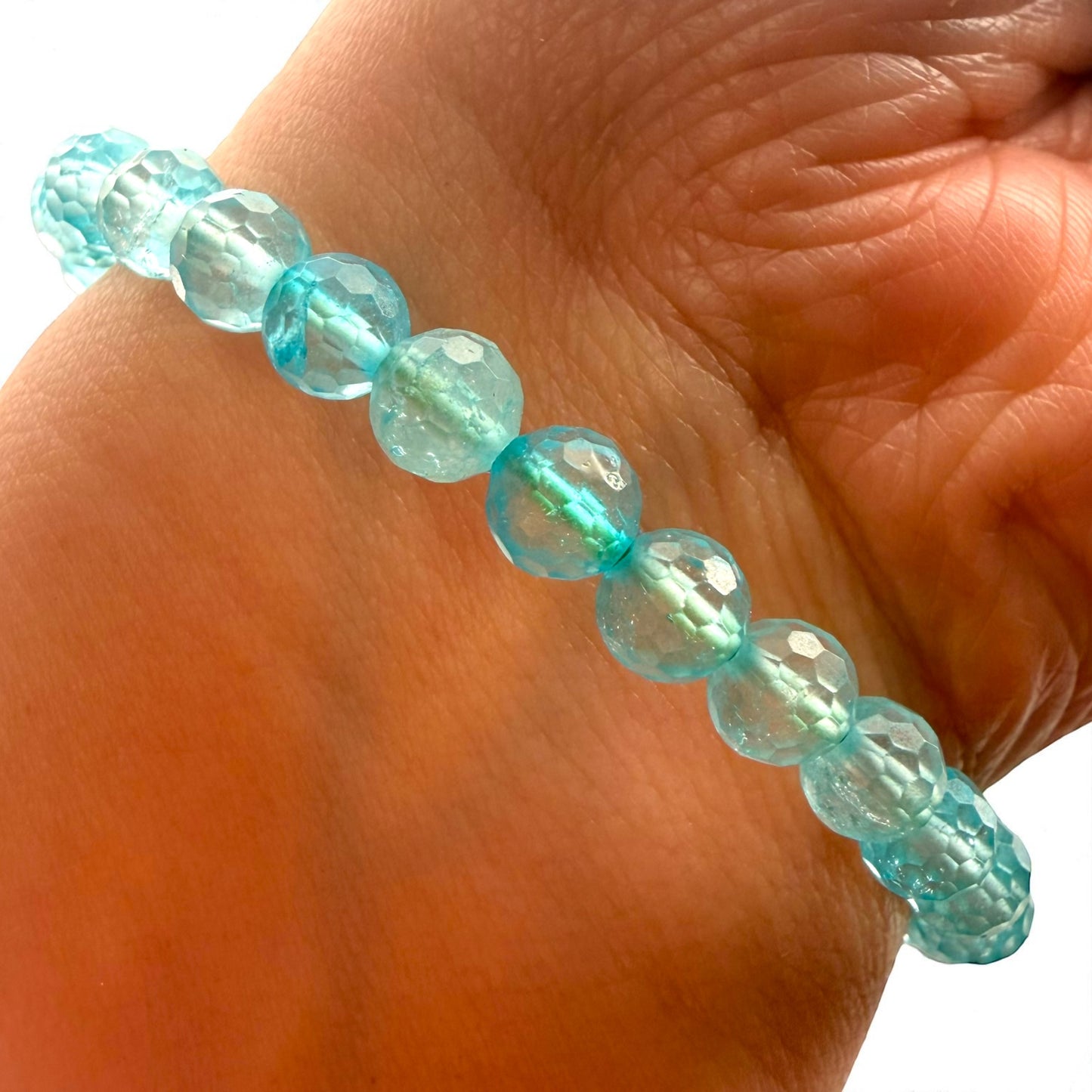 Faceted Aqua Marine Crystal Beaded Bracelet