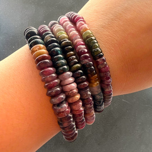 Multi-Color Roundel Tourmaline Crystal Beaded Bracelets