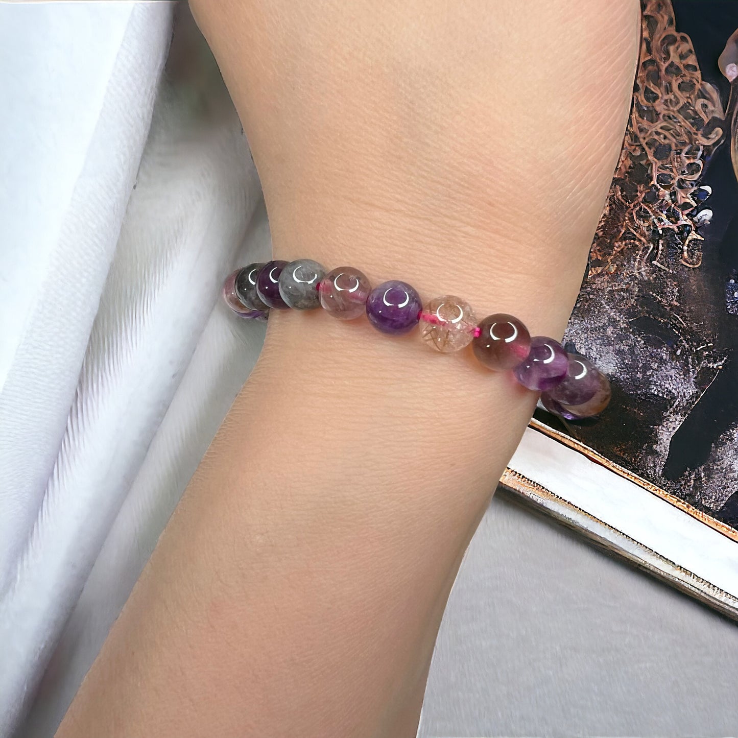 超級七紫水晶串珠手鍊（7 毫米）