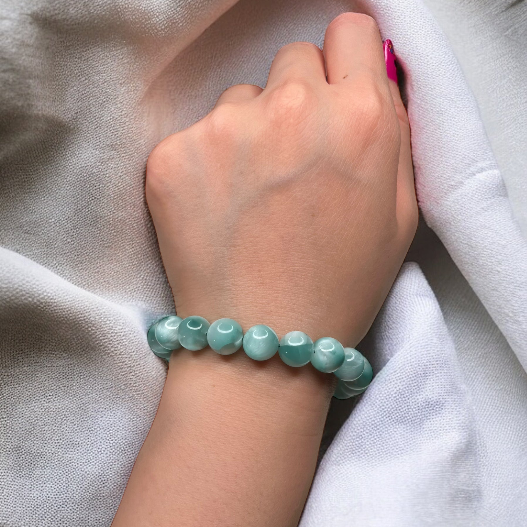 Blue Hemimorphite Bracelet (8.3mm) - Crystal Bracelets | Chakra Bracelets |  Energy Bracelets | Crystal Pendants and Necklaces | Yoga Bracelets