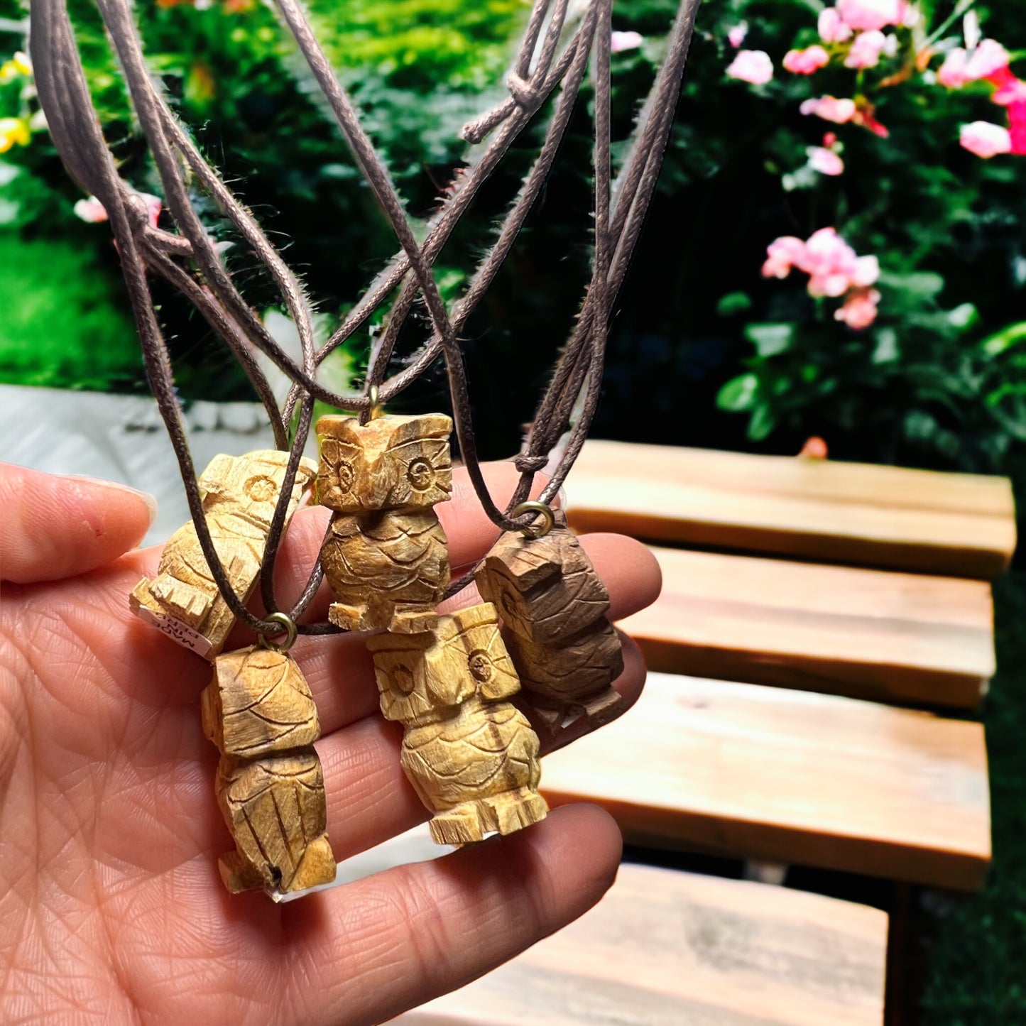 "Owl" Palo Santo Wood Carving Necklace