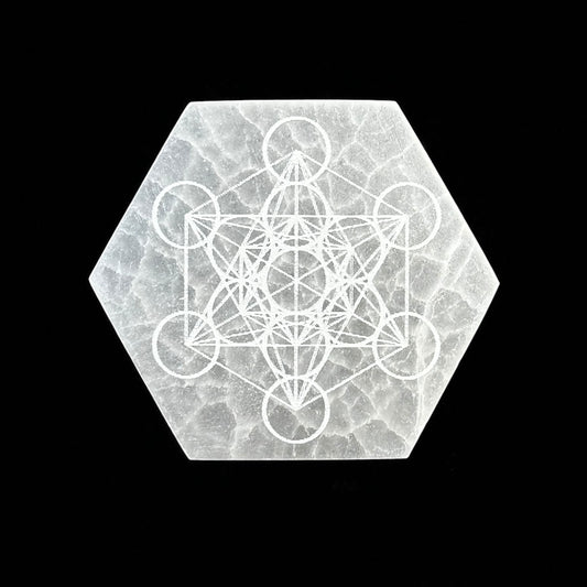 Metatron Square Hexagon Selenite Crystal Plate