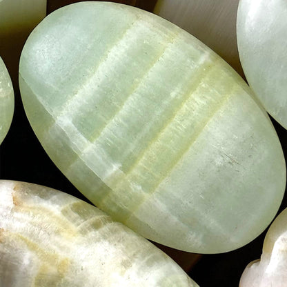 Pistachio Green Calcite Crystal Palm Stones