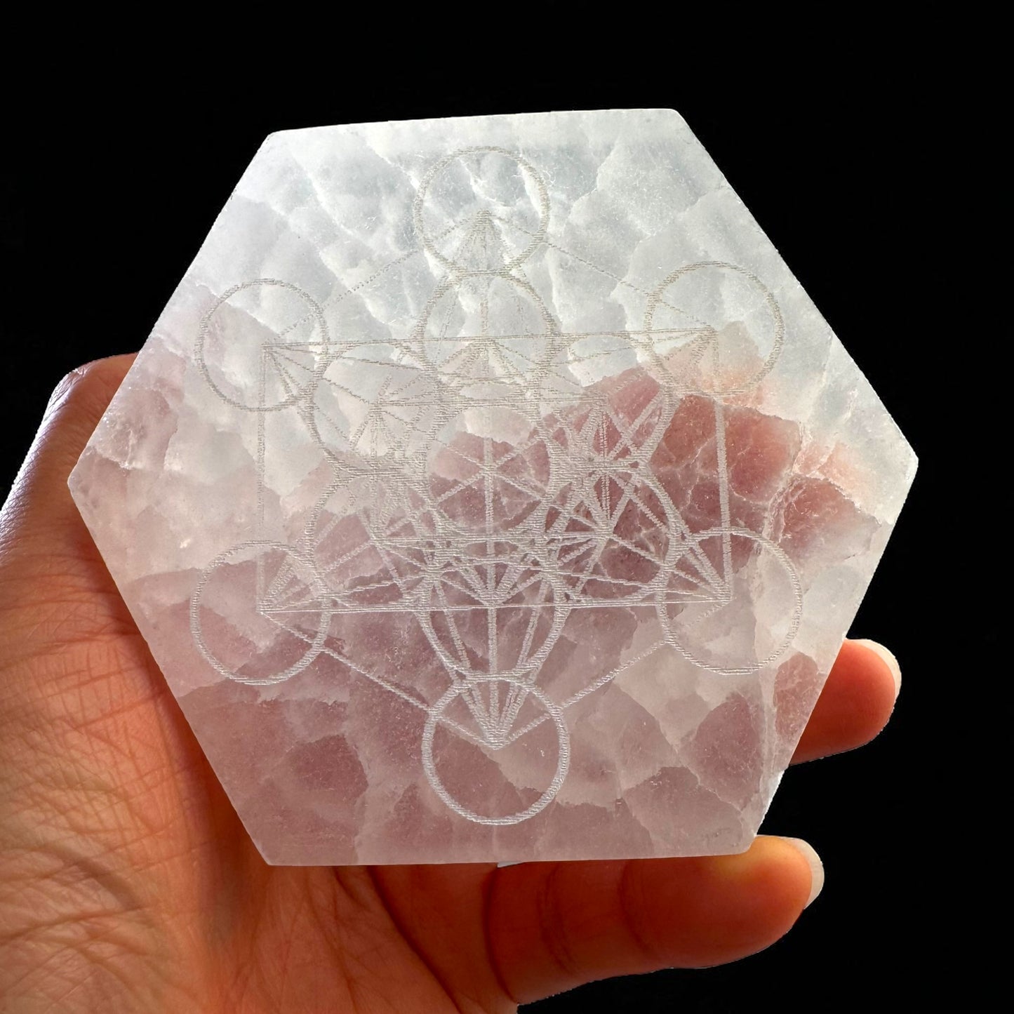 Metatron Square Hexagon Selenite Crystal Plate