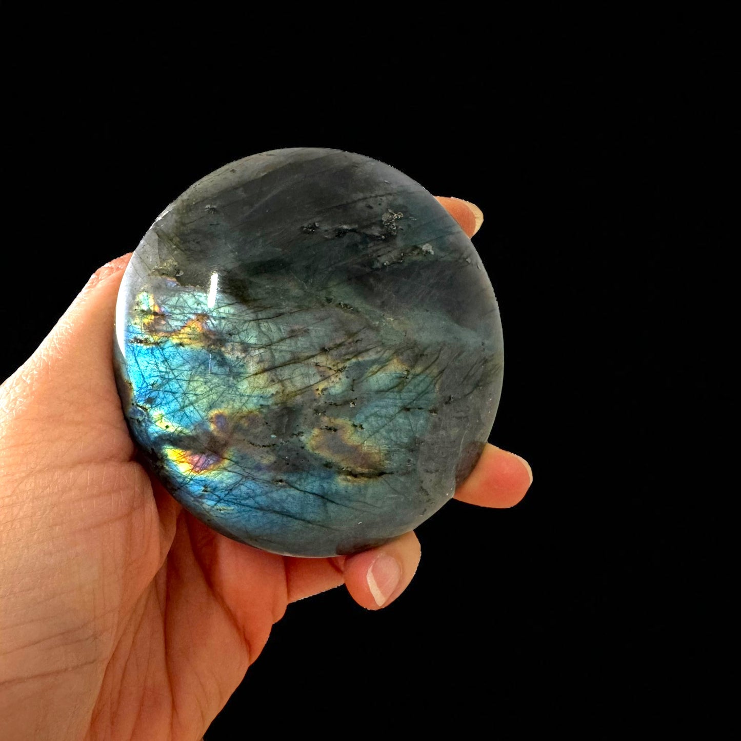 Premium Full Flash Labradorite Crystal Palm Stones