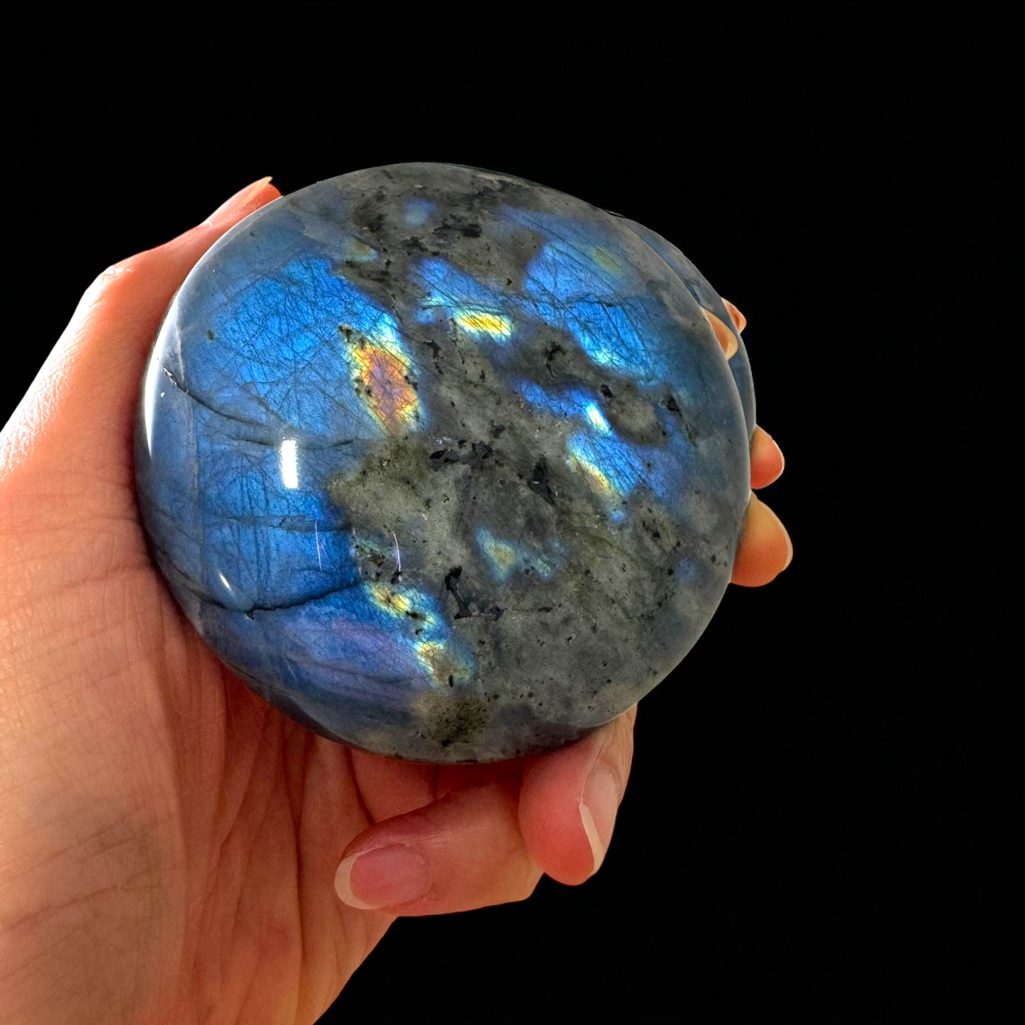 Premium Full Flash Labradorite Crystal Palm Stones