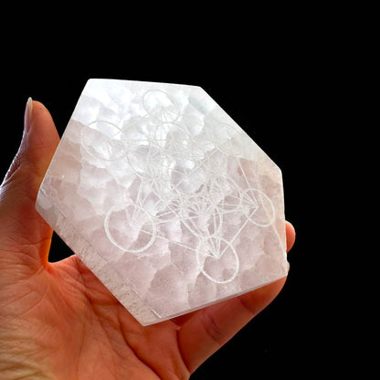 Metatron Square Hexagon Selenite Crystal Plate