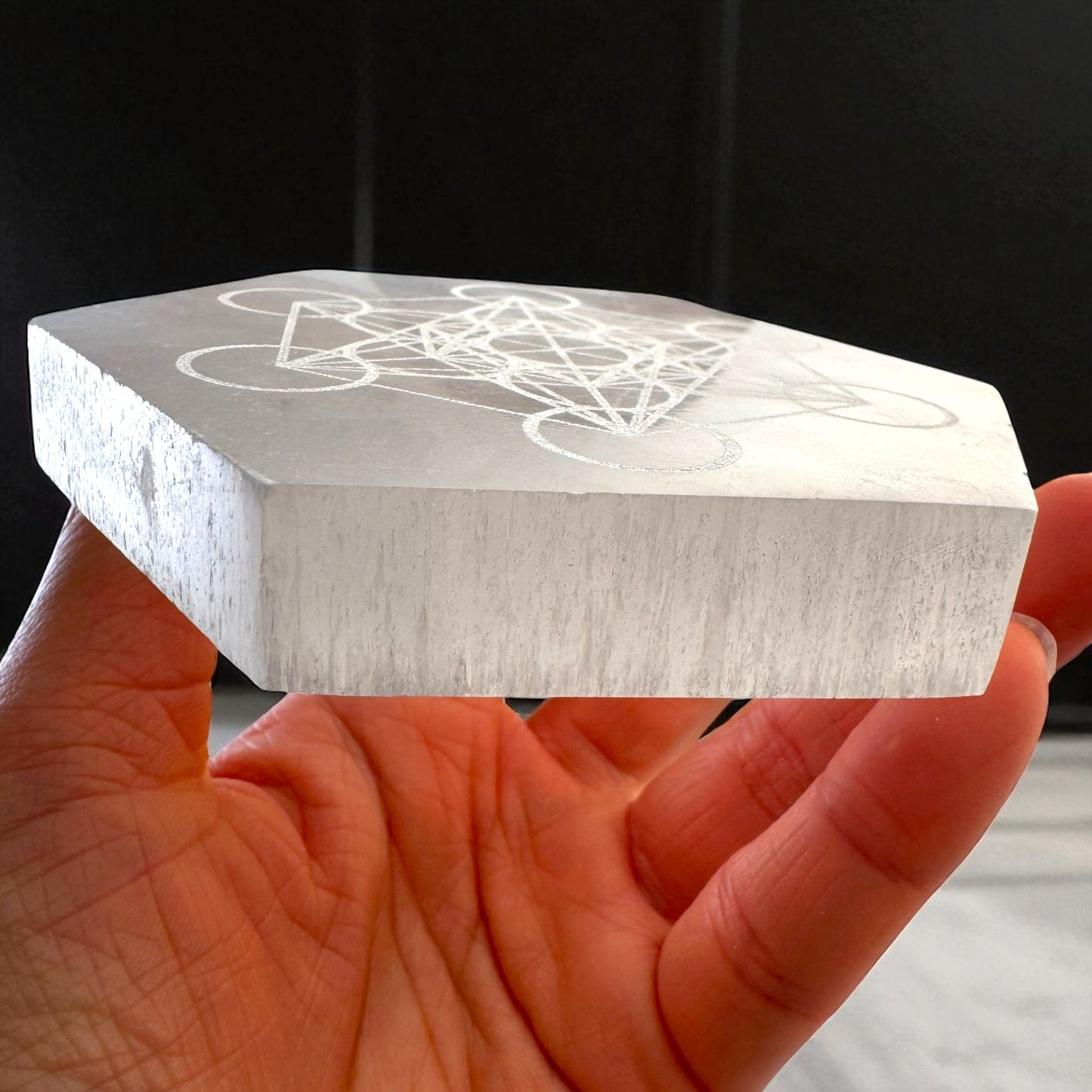 Metatron Square Hexagon Selenite Crystal Plate