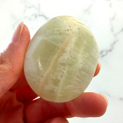 Pistachio Green Calcite Crystal Palm Stones