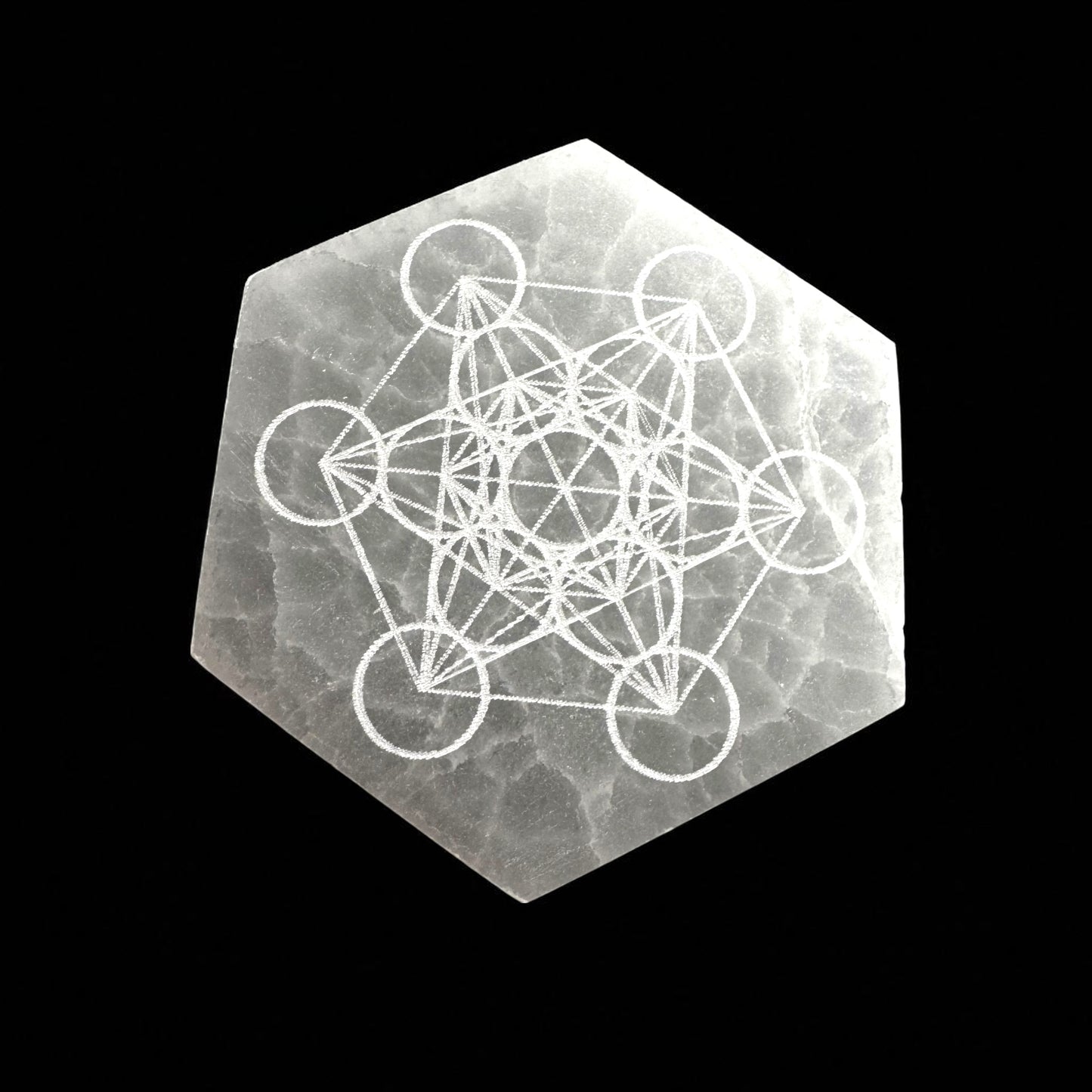 Metatron Square Hexagon Selenite Crystal Plate