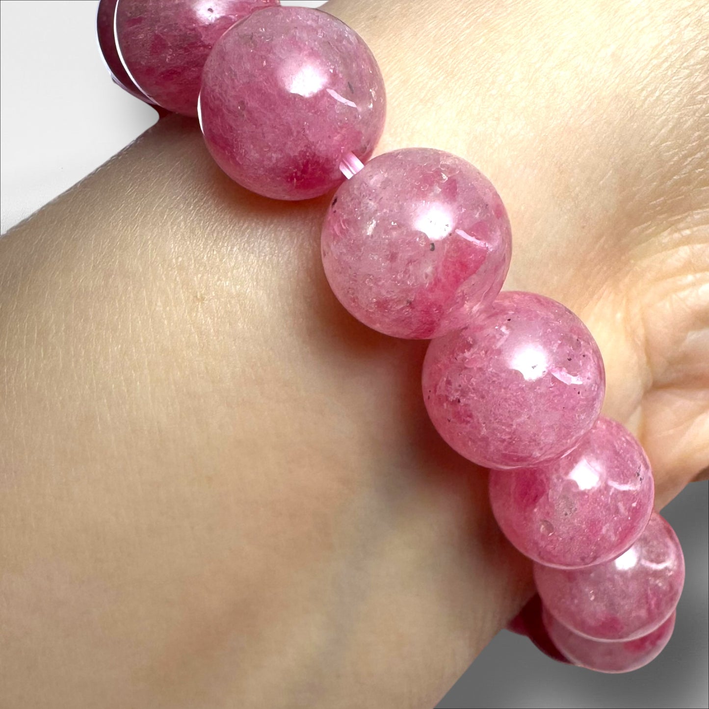 Russian Rhodonite in Quartz Crystal Beaded Bracelets