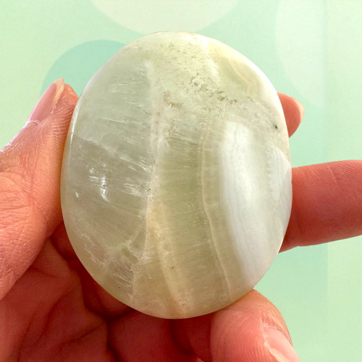 Pistachio Green Calcite Crystal Palm Stones