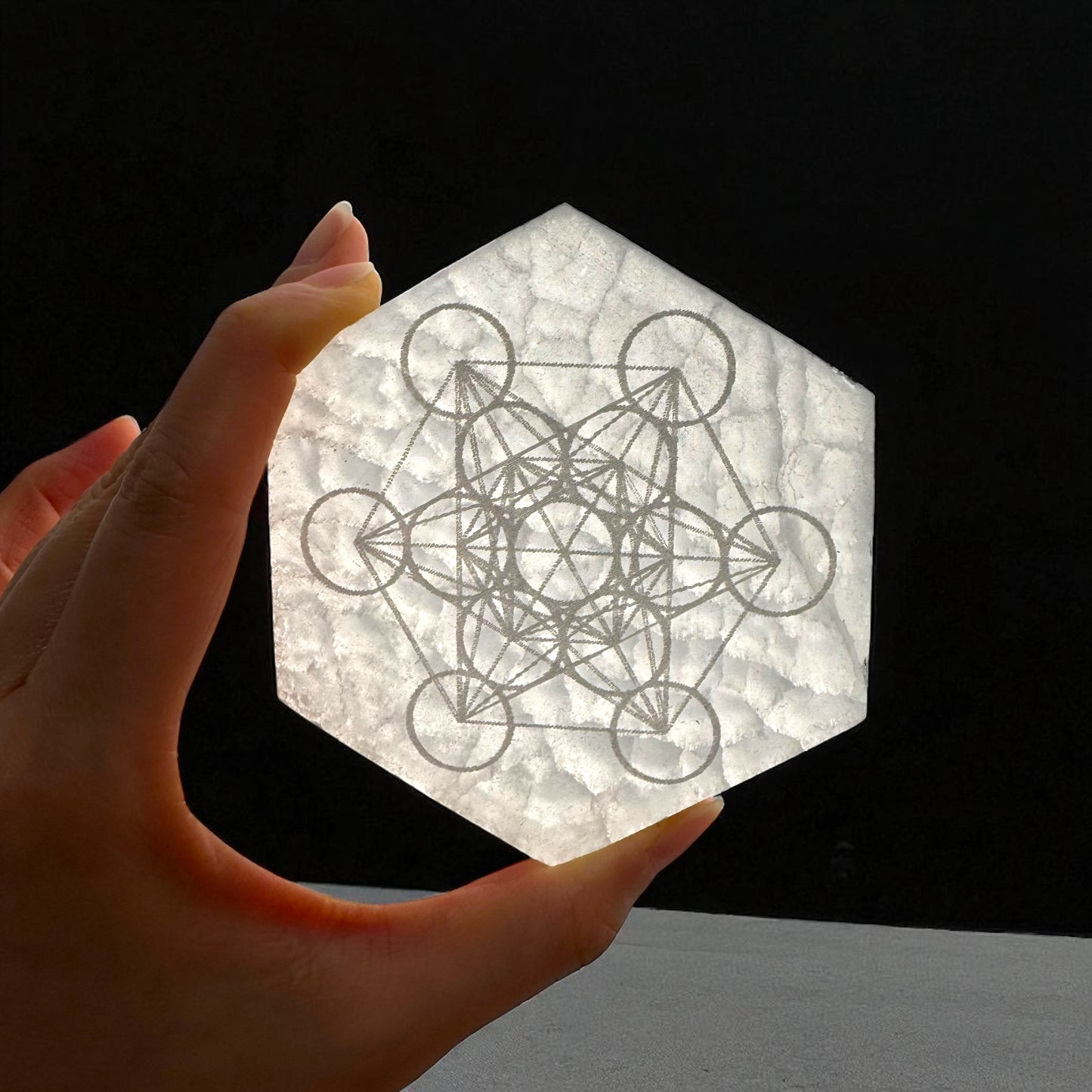 Metatron Square Hexagon Selenite Crystal Plate