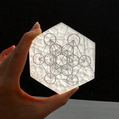 Metatron Square Hexagon Selenite Crystal Plate