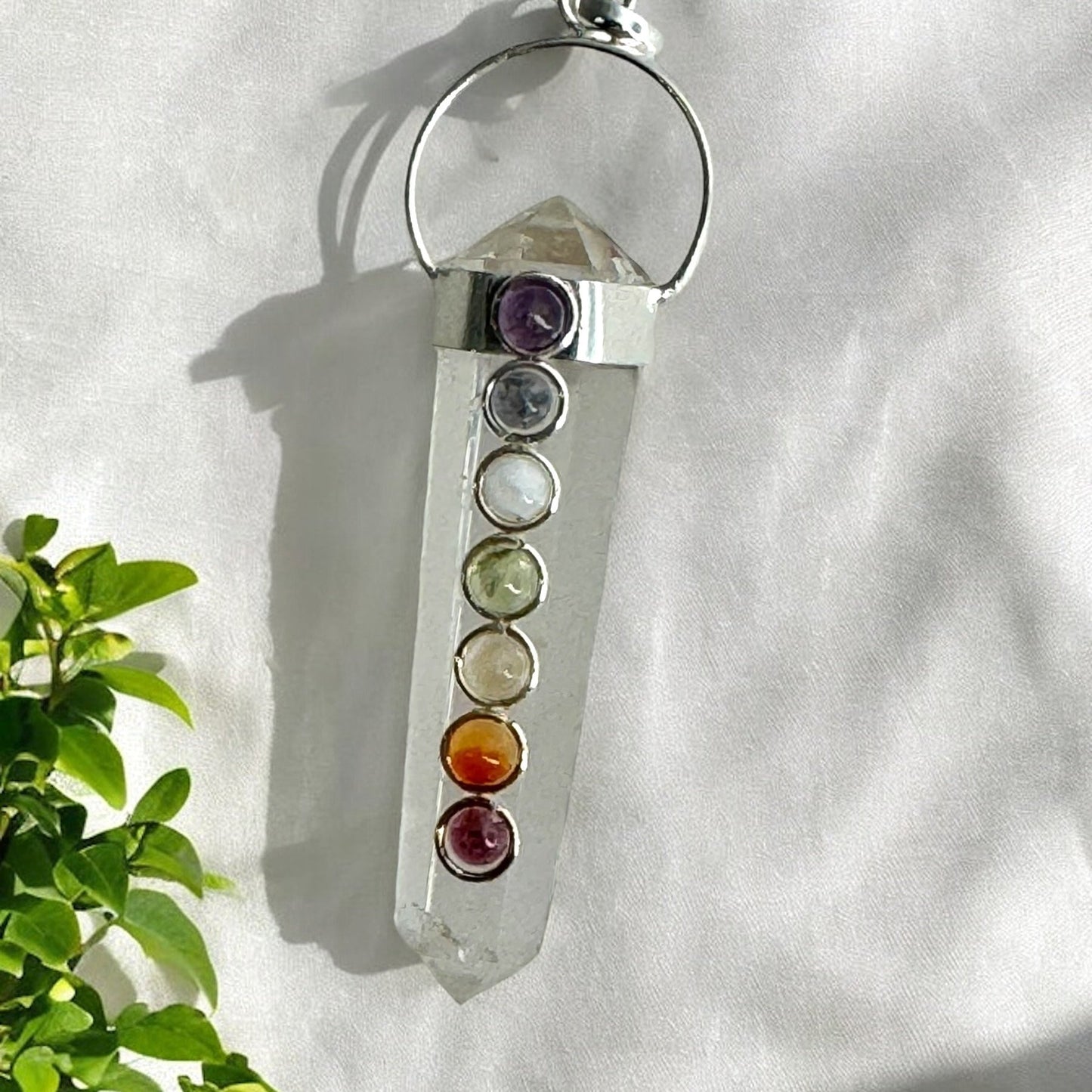 7 Chakra Gem on Clear Quartz Pendant