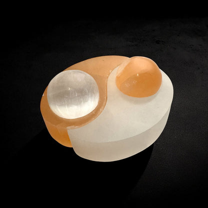 Ying Yang Selenite Crystal Candle Holder