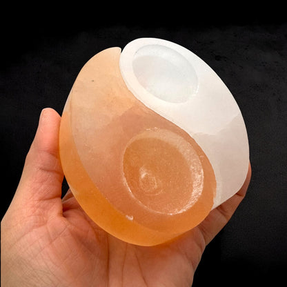 Ying Yang Selenite Crystal Candle Holder