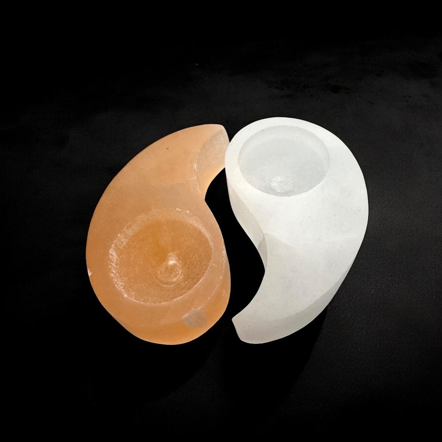 Ying Yang Selenite Crystal Candle Holder