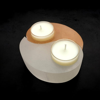 Ying Yang Selenite Crystal Candle Holder
