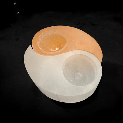 Ying Yang Selenite Crystal Candle Holder