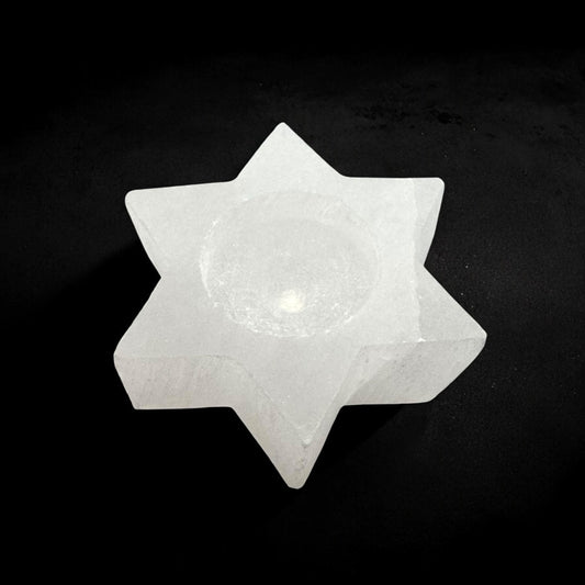 Star of David Selenite Crystal Candle Holder