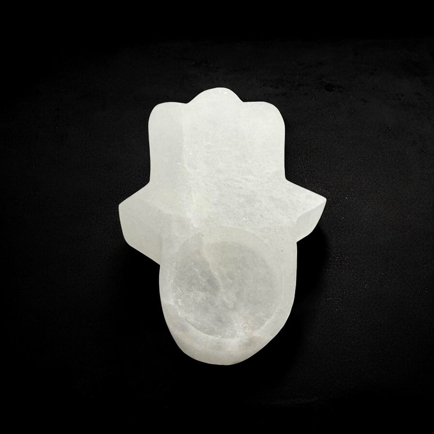 Hamsa Hand Selenite Crystal Candle Holder
