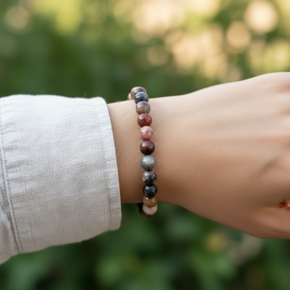 Petrified Wood Crystal Beaded Bracelet (8mm)