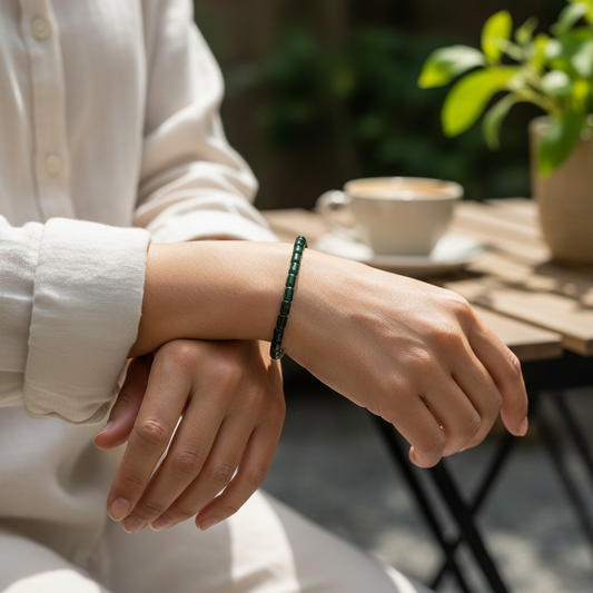 Rice Green Burmese Jade Beaded Bracelet