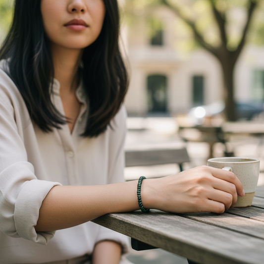 Premium Roundel Green Burmese Jade Beaded Bracelet