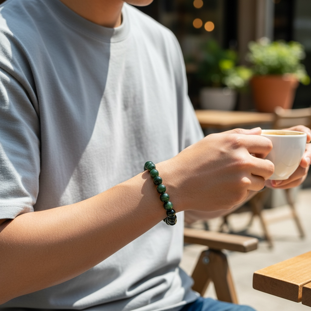 Canadian Green Jade Beaded Bracelet