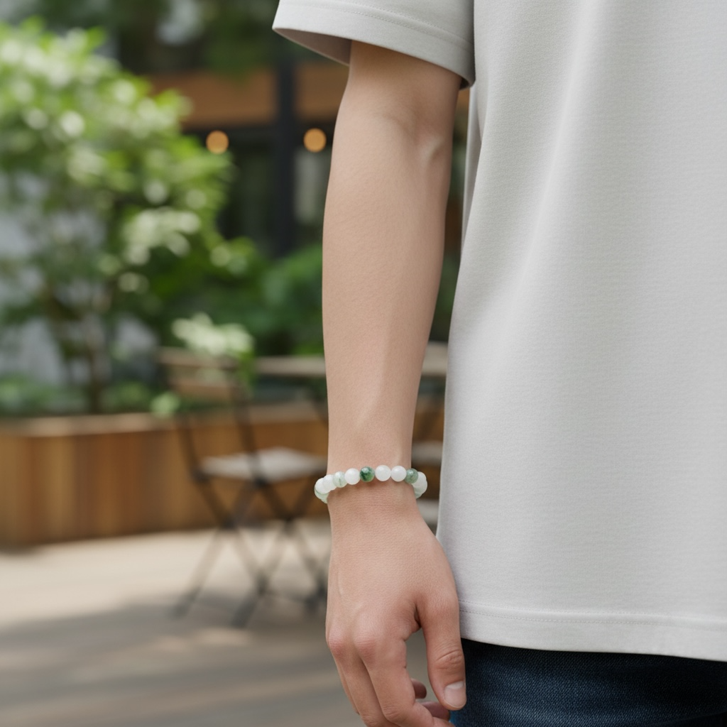 Canadian Nephrite White Jade Beaded Bracelet