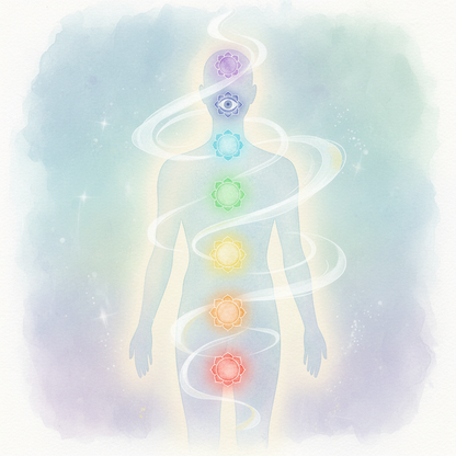 square image about cleansing of 7 charkas, simple soft tone